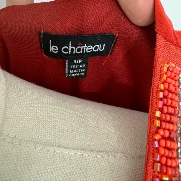 Le Chateau Beaded Boho Shift Dress Sz Small Orange Gold Cocktail Party Relaxed - Picture 11 of 12